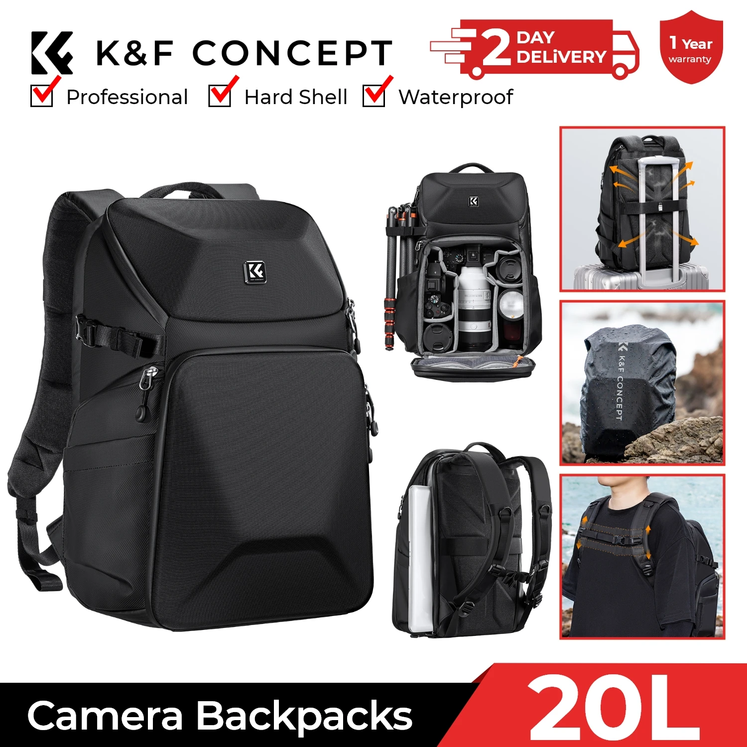 K&F CONCEPT 20L Camera Backpac - Camera Bag Waterproof recension och pris